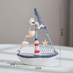 Mediterranean Style Shell Crack Boat Decoration Wooden Sailboat Model Small Ornaments Craft Boat