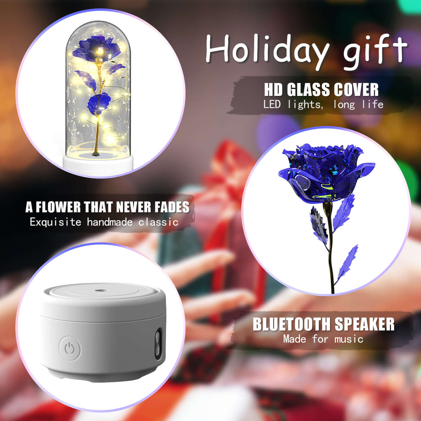 Creative 2 en 1 Rose Fleurs Lumière LED Et Haut-Parleur Bluetooth Cadeau De Saint Valentin Rose Lumineuse Veilleuse Ornement Dans Un Couvercle En Verre