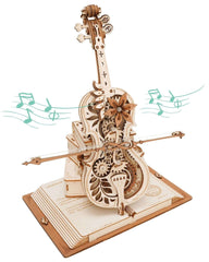 Robotime ROKR – boîte à musique mécanique pour violoncelle magique, tige mobile, jouets créatifs amusants pour enfants filles, Puzzle 3D en bois AMK63