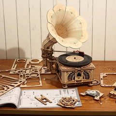 Robotime ROKR bricolage manivelle classique Gramophone en bois Puzzle modèle Kits de construction assemblage jouet cadeau pour enfants LKB01