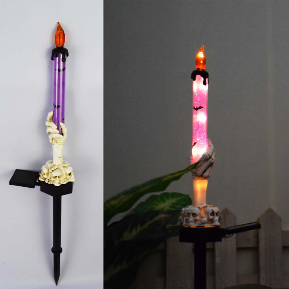 Solarbetriebene Halloween-Kürbislampe für den Außenbereich mit Geisterhand, Krähenschädel und Blumendesign