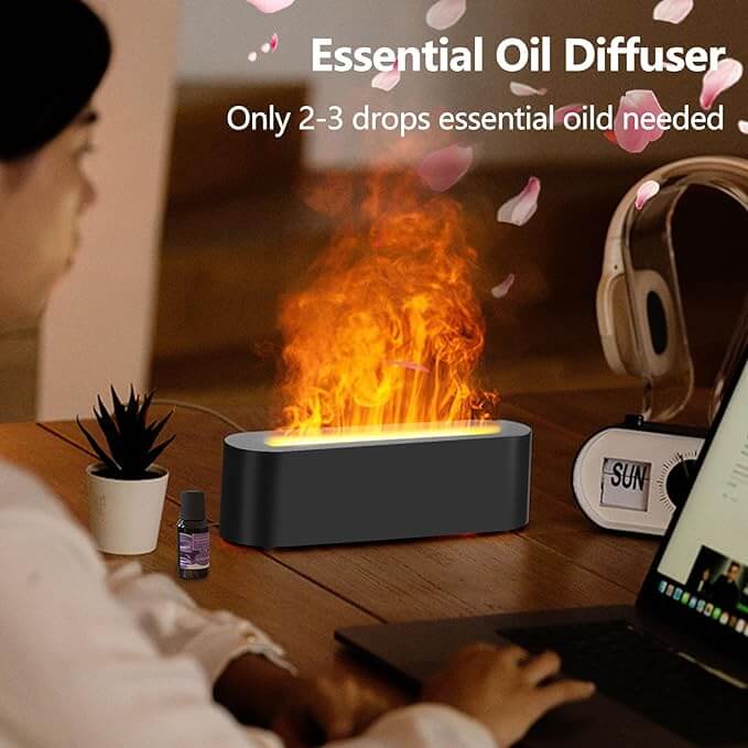 Flammen-Diffusoren für ätherische Öle, Upgrade-Aromatherapie-Diffusor mit 7 Farblichtern, Öldiffusor, Luftbefeuchter, Aromadiffusoren für Zuhause, Schlafzimmer, Büro, Yoga, Timer und wasserlose automatische Abschaltung, 150 ml