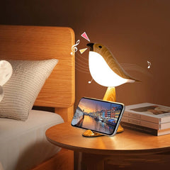 Kreative Elster-Tischlampe mit Sound und USB-Aufladung