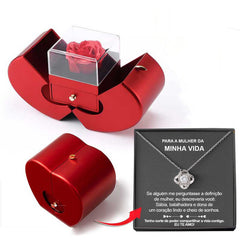 Coffret à bijoux tendance Pomme rouge Cadeau de Noël Collier Rose éternelle pour fille Fête des mères Cadeaux de Saint Valentin avec fleur artificielle Rose Boîte à bijoux