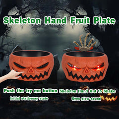 Motion Activated Halloween Pumpkin Candy Bowl - Battery Operated Trick-or-Treat Party Serving Dish