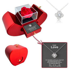 Coffret à bijoux tendance Pomme rouge Cadeau de Noël Collier Rose éternelle pour fille Fête des mères Cadeaux de Saint Valentin avec fleur artificielle Rose Boîte à bijoux