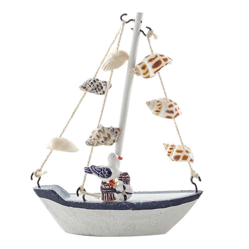 Mediterranean Style Shell Crack Boat Decoration Wooden Sailboat Model Small Ornaments Craft Boat