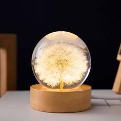 LED veilleuse fleur boule de cristal enfants lampe de nuit avec Base en bois chambre lumière ambiante cadeau créatif veilleuse