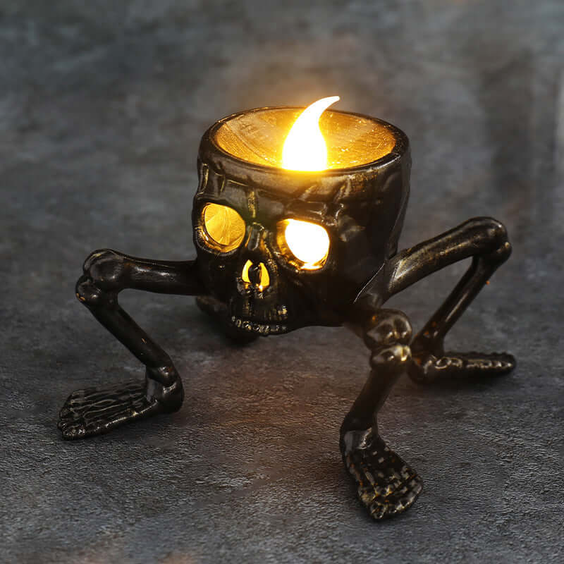 Lampe à bougie manuelle en forme de crâne pour Halloween, accessoire de décoration d'ambiance