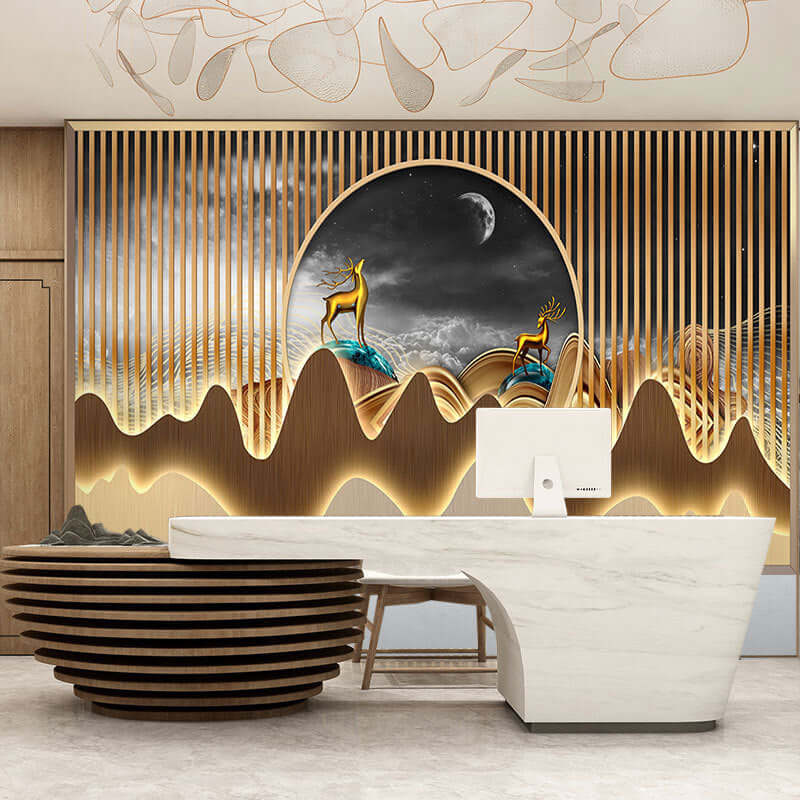 Luxury New Chinese Office Wallpaper with Seamless Silk and Embossed Designs