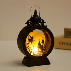 Halloween Retro Candle Portable Storm Lantern with Pumpkin, Castle and Witch Design