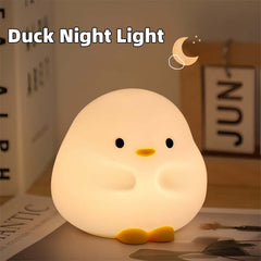 Lampe de nuit LED en forme de canard mignon, en Silicone, Rechargeable par USB, capteur tactile, minuterie, lampe de chevet pour chambre à coucher, cadeau pour enfant, décoration de la maison