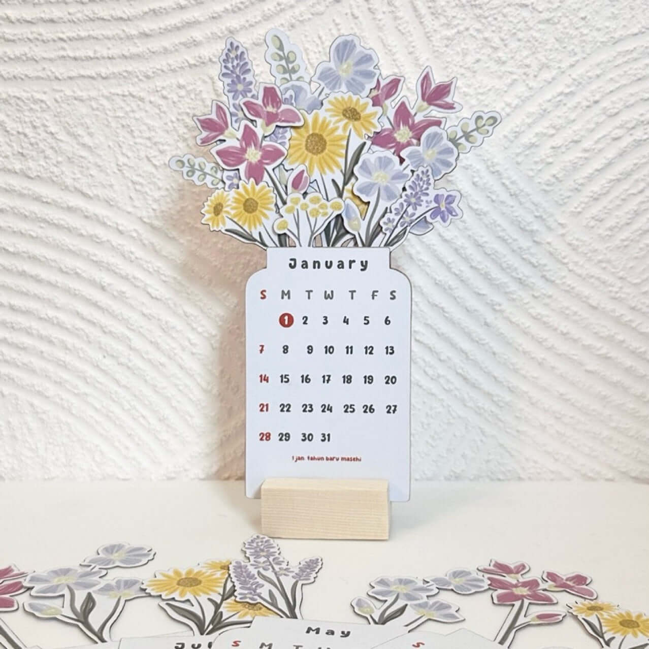 Neuer 2024Bloomy Flowers Tischkalender Tischkalender aus Holz