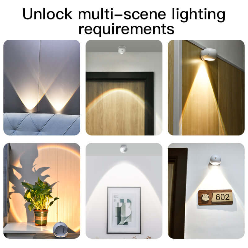 Lumière de détection humaine à angle réglable, lumière de coucher de soleil sans fil, projecteur intérieur, couloir, applique murale de salon, batterie sèche rechargeable et installée