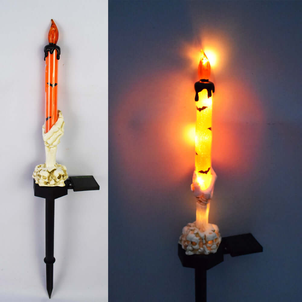 Solarbetriebene Halloween-Kürbislampe für den Außenbereich mit Geisterhand, Krähenschädel und Blumendesign