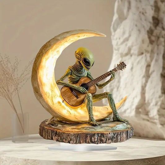 Décorations de bureau à domicile en acrylique Alien Moon Guitarist Ornements