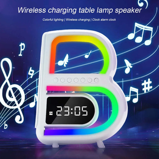 New B-Shaped Blutooth Speaker Multifunctional Smart Music Rhythm Lighting Phone Wireless Charger TF Card AUX Input Standard Mode