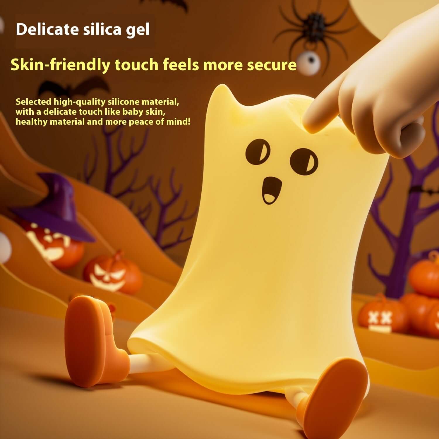 Lampe de chevet en silicone en forme de fantôme d'Halloween avec contrôle tactile, lueur douce pour une décoration résistante à l'eau