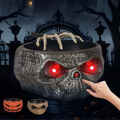 Motion Activated Halloween Pumpkin Candy Bowl - Battery Operated Trick-or-Treat Party Serving Dish