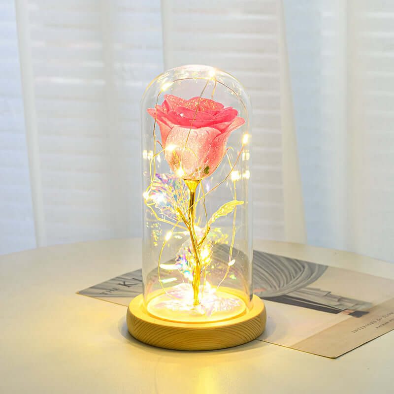 Valentinstagsgeschenk für Freundin, ewige Rosenblüten, LED-Licht in Glasabdeckung, Tag, Hochzeit, Dekoration, Gastgeschenke, Muttertag, weibliches Geschenk