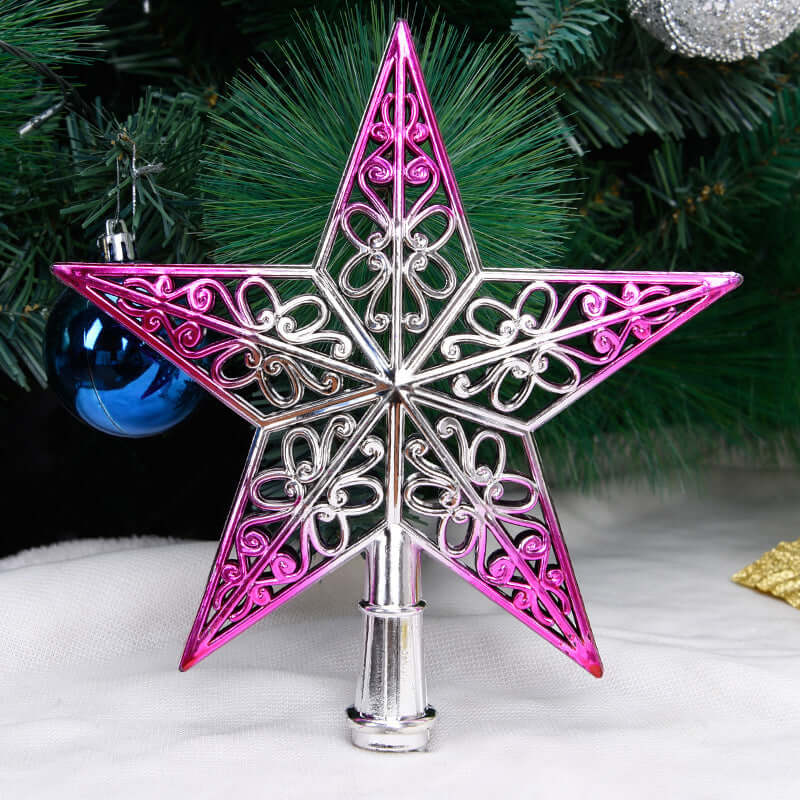 Gold Plating Three-dimensional Hollow Plastic Christmas Tree Decorations Top Star