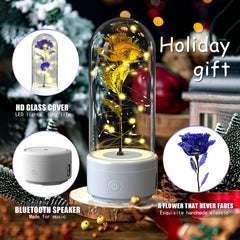 Kreative 2-in-1-Rosenblüten, LED-Licht und Bluetooth-Lautsprecher, Valentinstagsgeschenk, leuchtende Rose, Nachtlicht-Ornament in Glasabdeckung