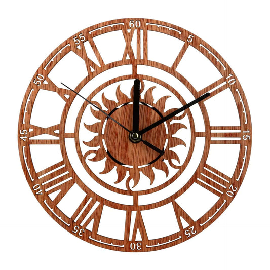 Round Sun Roman Digital Creative Wooden Tree Wall Clock