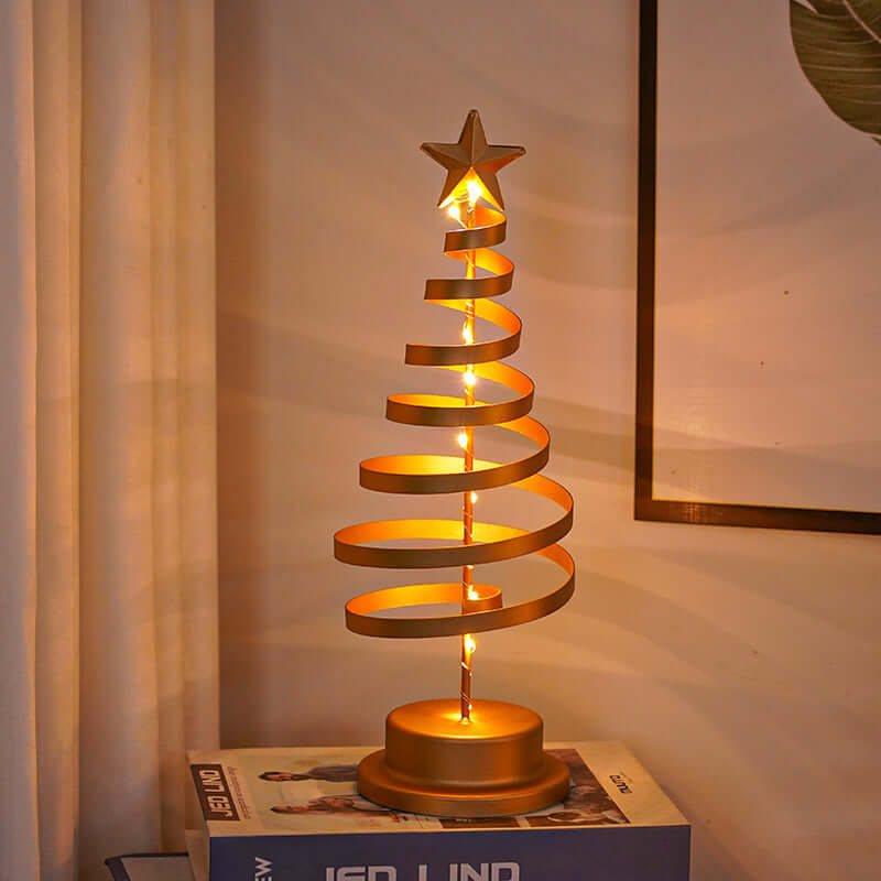 Lampe de table en spirale pour sapin de Noël à LED, ornement en fer forgé, lampe de bureau pour chambre à coucher, veilleuse d'ambiance de Noël