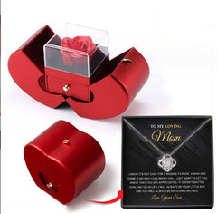 Coffret à bijoux tendance Pomme rouge Cadeau de Noël Collier Rose éternelle pour fille Fête des mères Cadeaux de Saint Valentin avec fleur artificielle Rose Boîte à bijoux