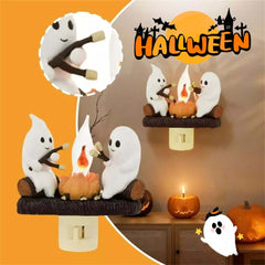 2024 geist Lagerfeuer Flackern Nachtlicht 2 Geister Braten Stecker Wand Spooky Feuer Marshmallow Nacht Licht Für Halloween Decor