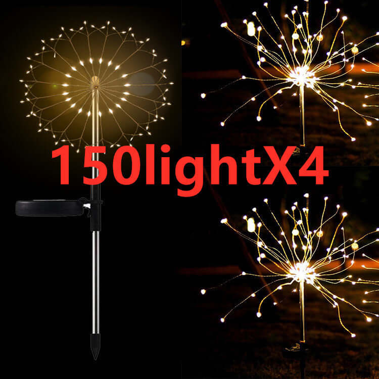 Nouvelle prise de terre feu d'artifice solaire éclairage LED chaîne fil de cuivre décoration de jardin extérieur étoiles lumières lumières de noël