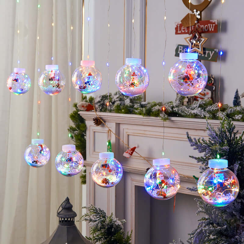 Lampe rideau de noël LED, 10 pièces, bonhomme de neige féerique, boule de souhait, décoration de fenêtre de noël, salle lumineuse de noël