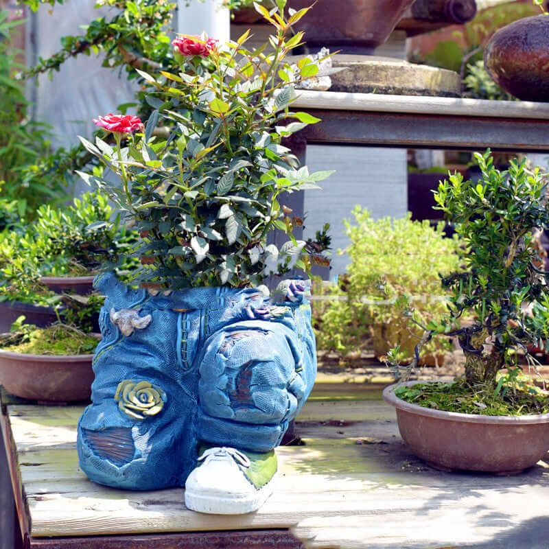 Garden Art Jeans Décoration de jardin Pot de fleur