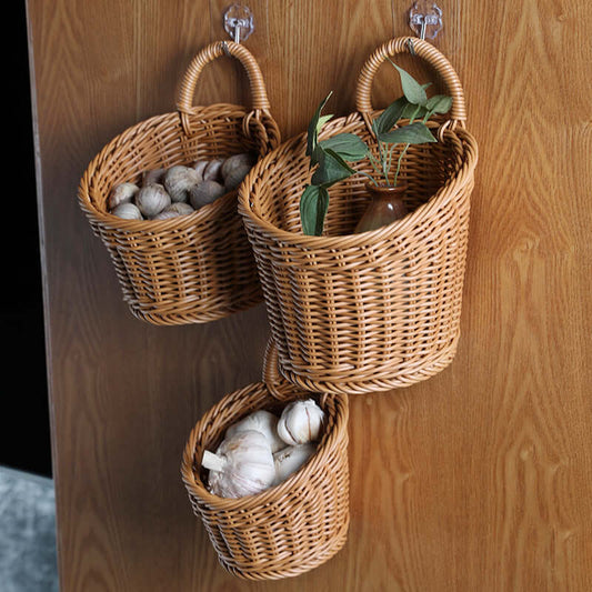 Japanese Style Plastic Wicker Storage Baskets for Organizing