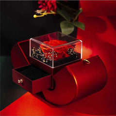 Coffret à bijoux tendance Pomme rouge Cadeau de Noël Collier Rose éternelle pour fille Fête des mères Cadeaux de Saint Valentin avec fleur artificielle Rose Boîte à bijoux