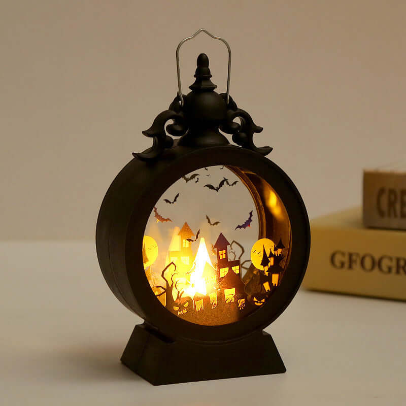 Halloween Retro Candle Portable Storm Lantern with Pumpkin, Castle and Witch Design