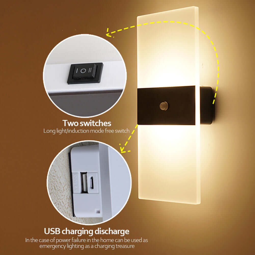 Lampe murale avec capteur de mouvement, Rechargeable par USB, luminaire décoratif d'intérieur, idéal pour une chambre à coucher, un couloir, des escaliers