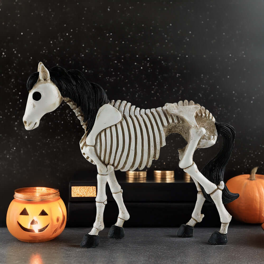 Décorations en résine pour Halloween en forme de squelette, crâne et cheval