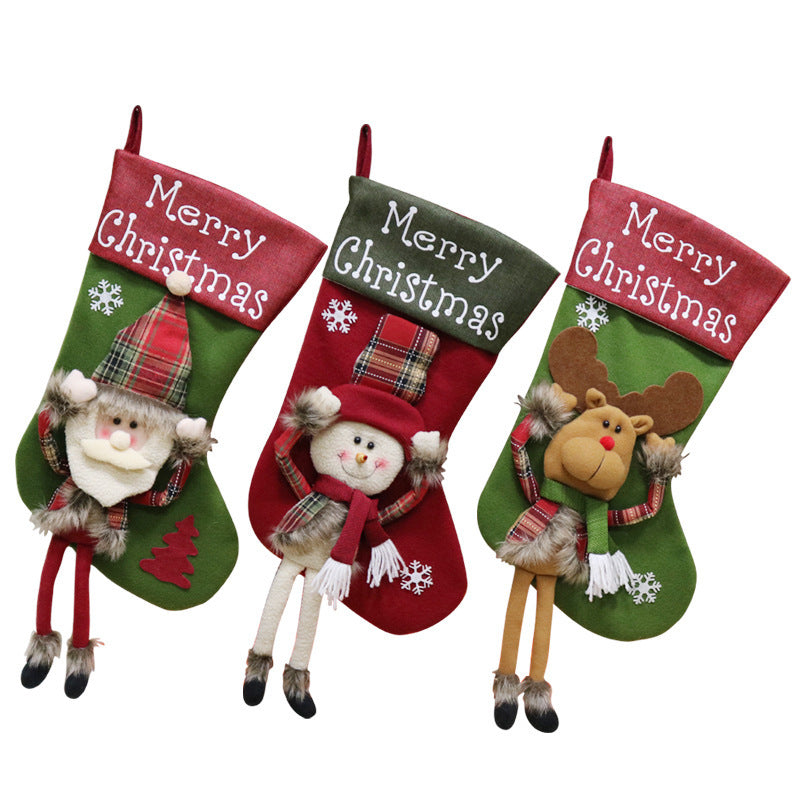 New Year Xmas Big Stockings Set Decorations Christmas 3D Plush Big Sock Christmas Tree Pendant Decorating Supplies