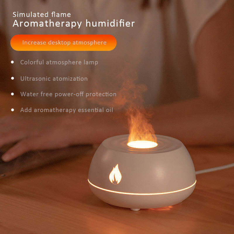 Flammenbefeuchter, Aromatherapie-Diffusor, 7 Farben, Licht, Heimluftbefeuchter, 130 ml, USB-Raumduft, ätherisches Öl-Diffusor