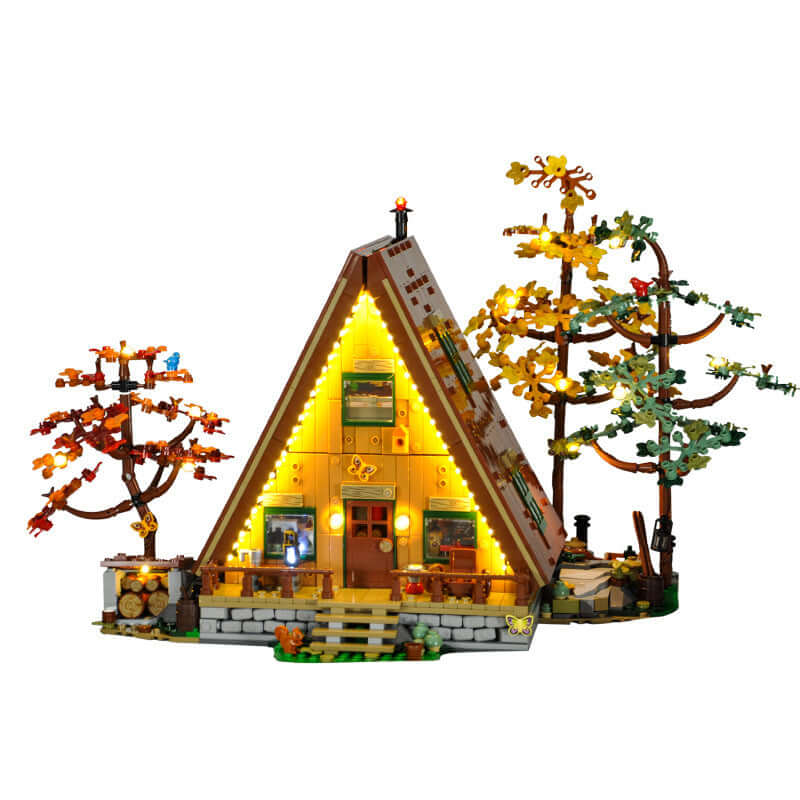 Wooden House Building Blocks Supporting LED Lights