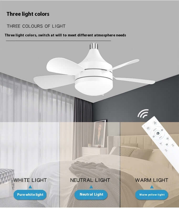 LED-Lüfterlampe mit geradem Blatt, E27-Schraube, abnehmbarer Lüfterflügel, Schlafzimmer, dreifarbige Dimmfunktion, Deckenventilatorleuchten