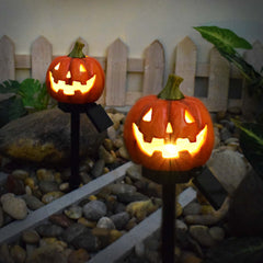 Solar Outdoor Courtyard Halloween Pumpkin Lamp with Ghost Hand, Crow Skull, and Flower Design