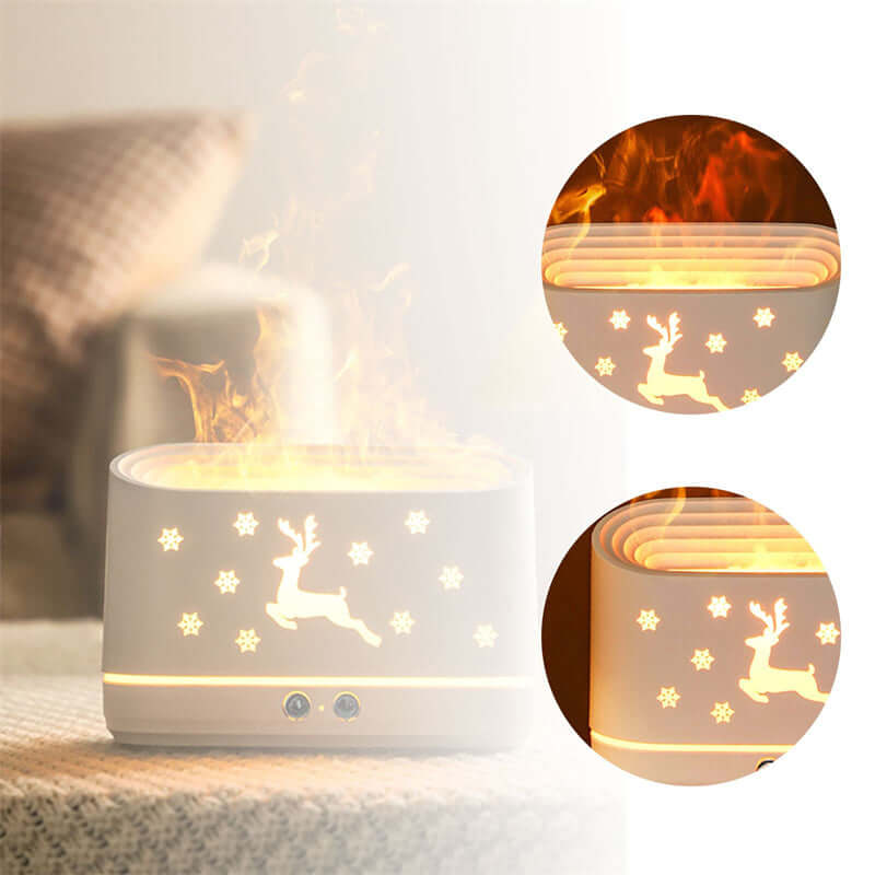 Diffuseur humidificateur à flamme d'élan, lampe d'ambiance domestique muette, décorations de noël pour la maison