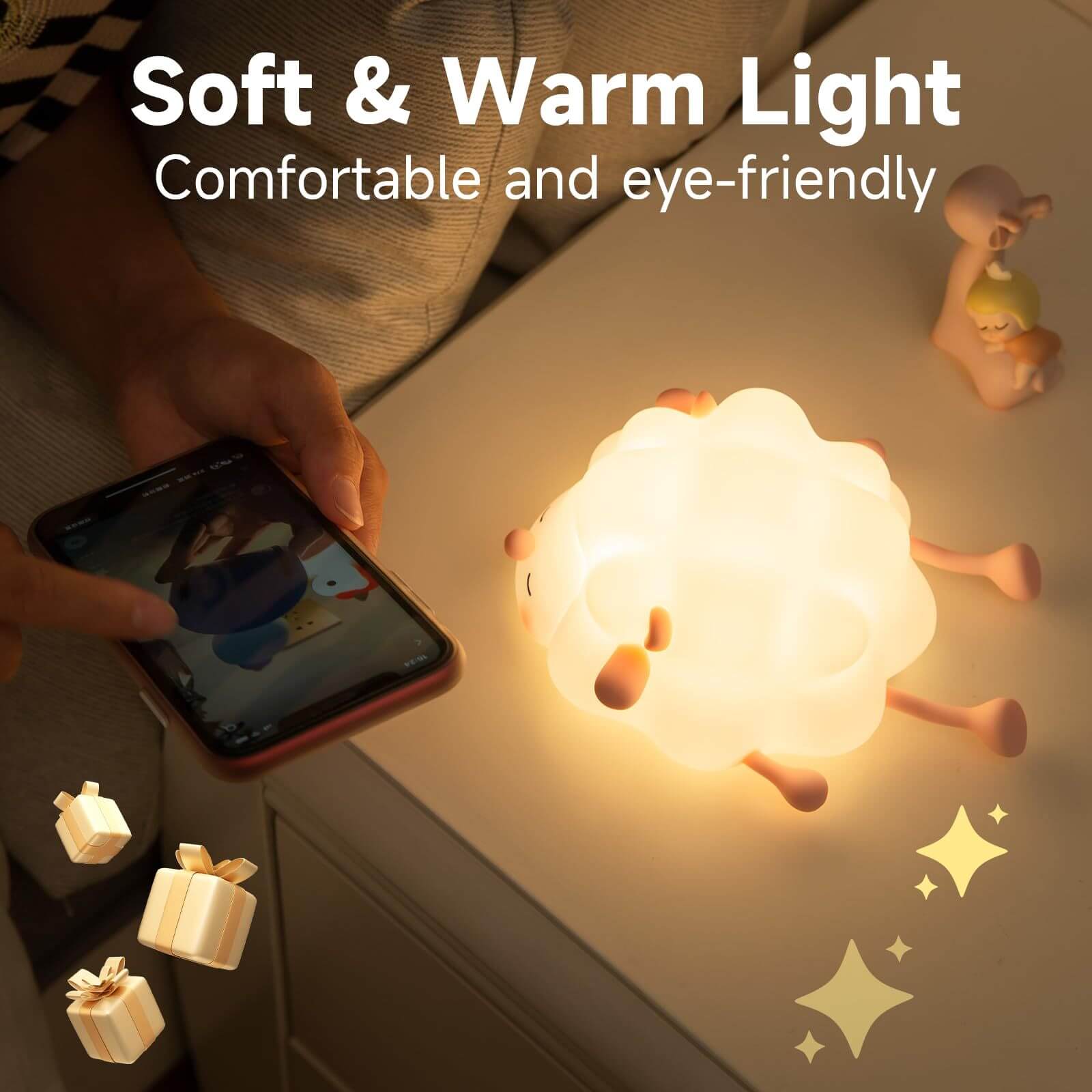 Mignon Silicone veilleuses mouton dessin animé chambre lampe pour chambre d'enfants décor Rechargeable synchronisation gradation sommeil veilleuse