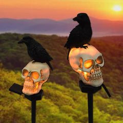 Solar Resin Halloween Crow Skull Outdoor Landscape Light for Garden and Courtyard Decoration