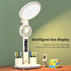 LED Uhr Tisch Lampe USB Aufladbare Dimmbare Schreibtisch Lampe Plug-in LED Fan Licht Faltbare Augenschutz Lesen Nacht Licht