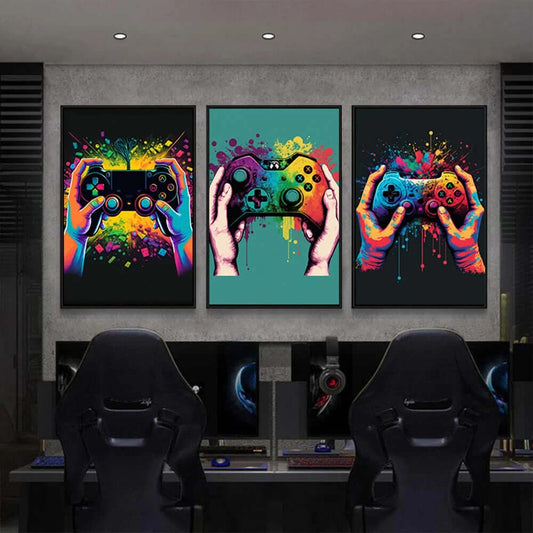 Colourful Neon Gamer Controller Canvas Poster