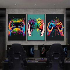 Buntes Neon-Gamer-Controller-Leinwandposter