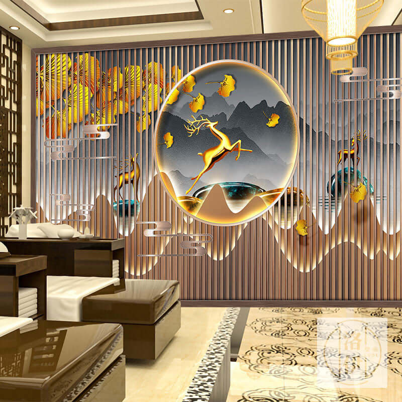 Luxury New Chinese Office Wallpaper with Seamless Silk and Embossed Designs